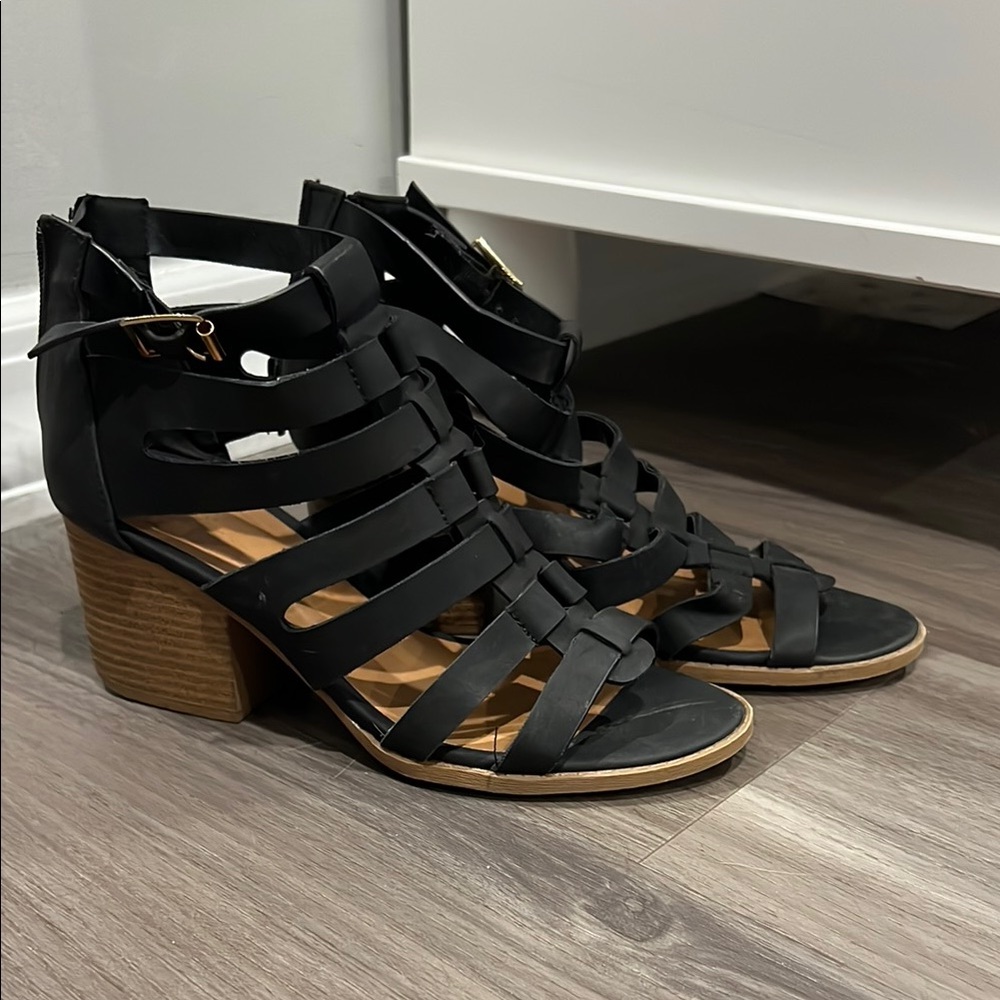 Black Strappy Heeled Sandals